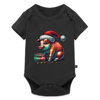 Christmas gluttony with Christmas pig - Baby Premium short-sleeve bodysuit - black - Front