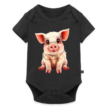 Schwein Weihnachten Weihnachtspullover lustig süß - Baby Premium Kurzarmbody - Schwarz - Vorne