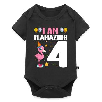 Je suis Flamazing 4 ans Flamingo 4ème anniversaire - Body à manches courtes Premium Bébé - noir - Devant