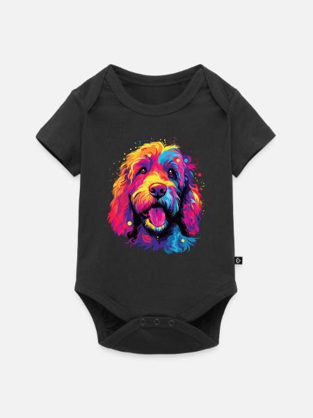Wasserfarben Farbenfroher Labradoodle - Baby Premium Kurzarmbody - Schwarz