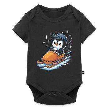 Cute Penguin Sledging Winter Fun - Baby Premium short-sleeve bodysuit - black - Front