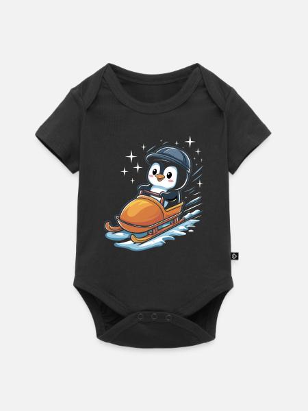 Niedlicher Pinguin Schlitteln Winterspaß - Baby Premium Kurzarmbody - Schwarz