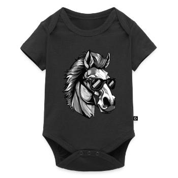 Pferd Hipster Cool Party - Baby Premium Kurzarmbody - Schwarz - Vorne