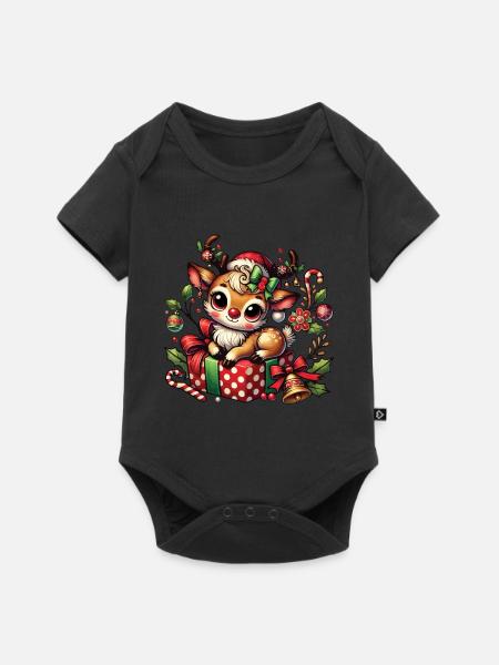 Weihnachtliches Rentier Auf Geschenk - Baby Premium Kurzarmbody - Schwarz