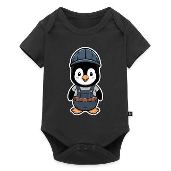 Penguin with construction worker helmet and dungarees - Baby Premium short-sleeve bodysuit - black - Front