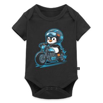 Penguin on motorcycle with helmet - Baby Premium short-sleeve bodysuit - black - Front