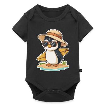 Sunny penguin surfer on the beach - Baby Premium short-sleeve bodysuit - black - Front