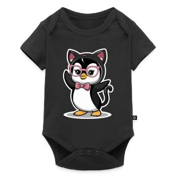 Pingouin mignon avec des lunettes et un arc - Body à manches courtes Premium Bébé - noir - Devant