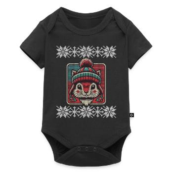 Winterliches Eichhörnchen Mit Mütze Und Muster - Baby Premium Kurzarmbody - Schwarz - Vorne