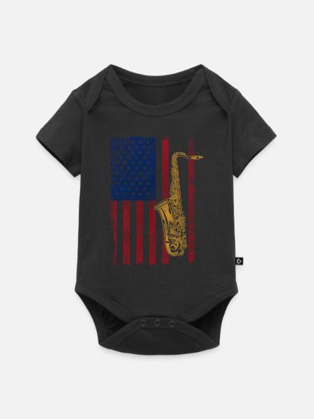 Saxophone American Flag - Baby Premium Kurzarmbody - Schwarz