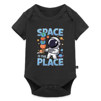 Niedlicher Astronaut mit Eiscream aus Planeten - Baby Premium Kurzarmbody - Schwarz - Vorne