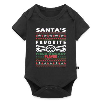 Fête de Noël Joueur de hockey sur gazon préféré - Body à manches courtes Premium Bébé - noir - Devant