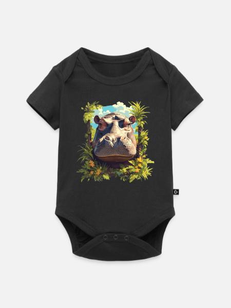 Nilpferd Flußpferd - Baby Premium Kurzarmbody - Schwarz