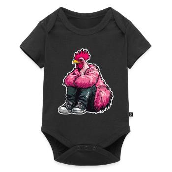 Coq de mode à la mode en plume rose Veste de poulet - Body à manches courtes Premium Bébé - noir - Devant