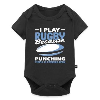 Je joue au rugby parce que frapper n’est pas bon - Body à manches courtes Premium Bébé - noir - Devant