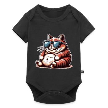 Katze Lustig Sonnebrille Fett - Baby Premium Kurzarmbody - Schwarz - Vorne