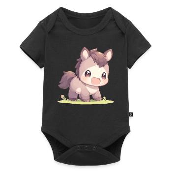 Pferde Pferd - Baby Premium Kurzarmbody - Schwarz - Vorne