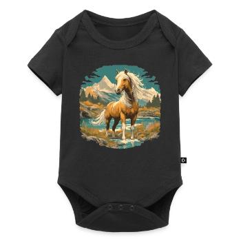 Pferde Pferd - Baby Premium Kurzarmbody - Schwarz - Vorne