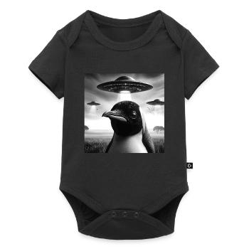 Emperor penguin Funny Graphic Selfie with UFOs Wei - Baby Premium short-sleeve bodysuit - black - Front