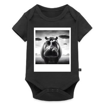Hippo Sci-fi Funny Graphic Selfie with UFOs Weird - Baby Premium short-sleeve bodysuit - black - Front
