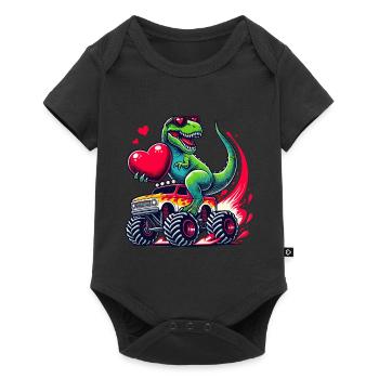 Valentine's Day Dinosaur Heart Monster Truck Funny - Baby Premium short-sleeve bodysuit - black - Front