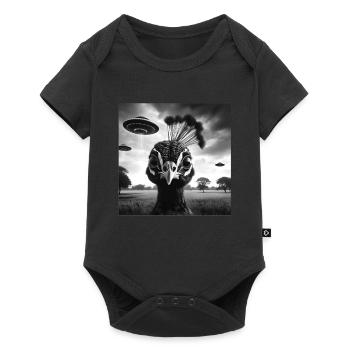 Peacock Funny Graphic Selfie with UFOs Weird Alien - Baby Premium Kurzarmbody - Schwarz - Vorne