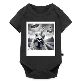 Chicken Rooster Funny Graphic Selfie with UFOs Wei - Baby Premium short-sleeve bodysuit - black - Front