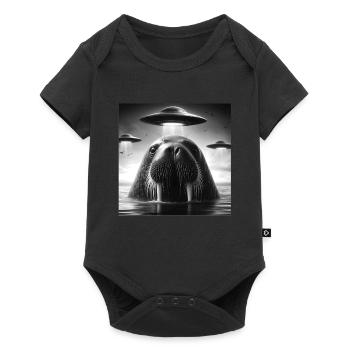 Walrus Sea lion Funny Graphic Selfie with UFOs Wei - Baby Premium short-sleeve bodysuit - black - Front