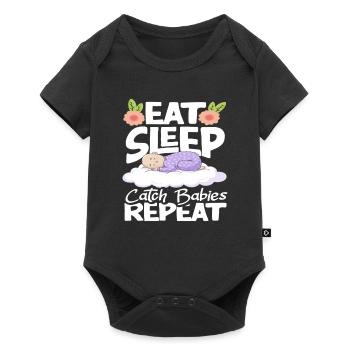 Hebamme Eat Sleep Catch Babies Repeat - Baby Premium Kurzarmbody - Schwarz - Vorne