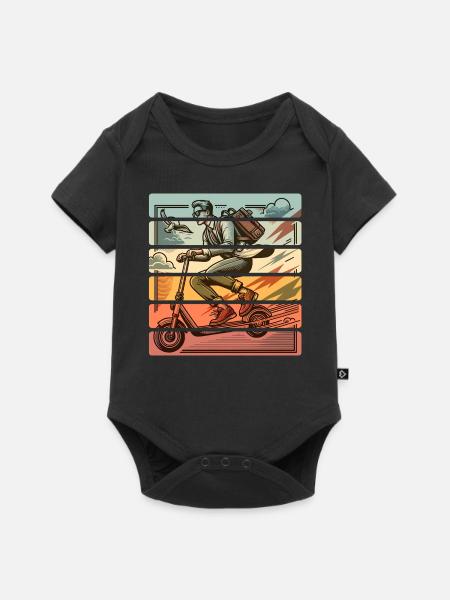 E-Scooter E-Roller Tretroller - Baby Premium Kurzarmbody - Schwarz
