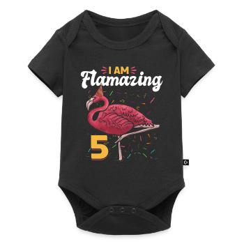 Flamingo 5th Birthday party - I am Flamazing 5 - Baby Premium short-sleeve bodysuit - black - Front