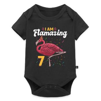Flamingo 7th Birthday party - I am Flamazing 7 - Baby Premium Kurzarmbody - Schwarz - Vorne