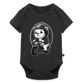 Ours en mouvement avec casque de moto et veste - Body à manches courtes Premium Bébé - noir - Devant