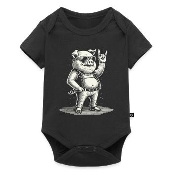 Funny Rock Music Pig Retro Style - Baby Premium short-sleeve bodysuit - black - Front