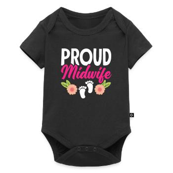 Sage-femme fière avec motif floral - Body à manches courtes Premium Bébé - noir - Devant