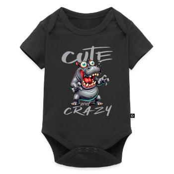 Cute but Crazy Nilpferd Comic Stil lustiges Motiv - Baby Premium Kurzarmbody - Schwarz - Vorne