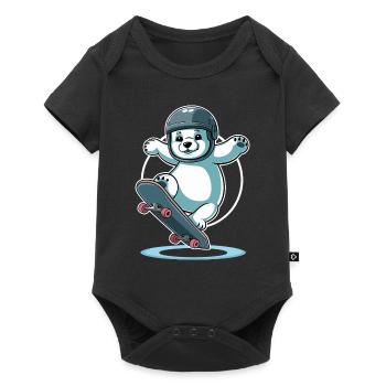 Ours polaire de skateboard avec casque - Body à manches courtes Premium Bébé - noir - Devant