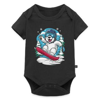 Snowboarding polar bear in the winter forest - Baby Premium short-sleeve bodysuit - black - Front