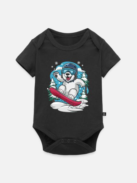 Snowboardender Eisbär Im Winterwald - Baby Premium Kurzarmbody - Schwarz