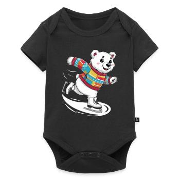Ours polaire mignon patinage sur glace dans un pull coloré - Body à manches courtes Premium Bébé - noir - Devant