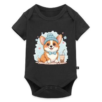 Bubble Tea Corgi Chien Bonnet Propriétaire de Chien Drôle - Body à manches courtes Premium Bébé - noir - Devant