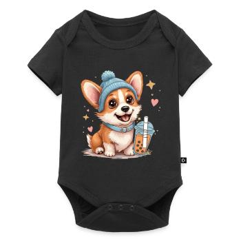 Bubble Tea Corgi Kawaii Pastel Beanie Cute - Baby Premium short-sleeve bodysuit - black - Front