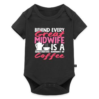 Behind every great midwife is a lot of coffee - Baby Premium short-sleeve bodysuit - black - Front