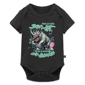 Rhinocéros fou au bord de la folie style bande dessinée - Body à manches courtes Premium Bébé - noir - Devant