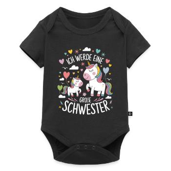 Ich werde eine große Schwester Einhorn - Baby Premium Kurzarmbody - Schwarz - Vorne