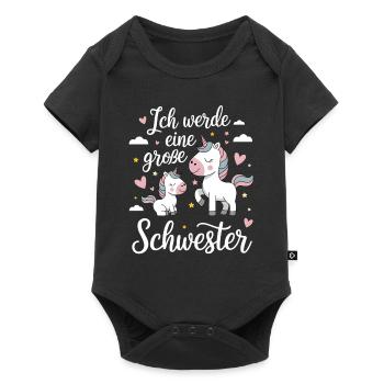 Ich werde eine große Schwester Einhorn - Baby Premium Kurzarmbody - Schwarz - Vorne