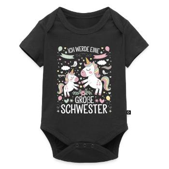 Ich werde eine große Schwester Einhorn - Baby Premium Kurzarmbody - Schwarz - Vorne