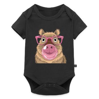 Niedliches Capybara mit Kaugummi für einen - Baby Premium Kurzarmbody - Schwarz - Vorne