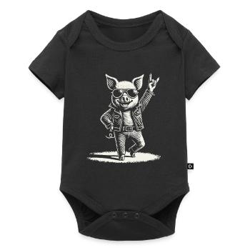 Rocking pig with heavy metal flair - Baby Premium short-sleeve bodysuit - black - Front