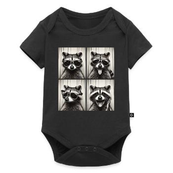 Photo booth raccoon with sunglasses - Baby Premium short-sleeve bodysuit - black - Front